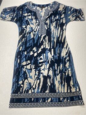 BCBGMaxAzria Navy and Cream Abstract Print Small Dress